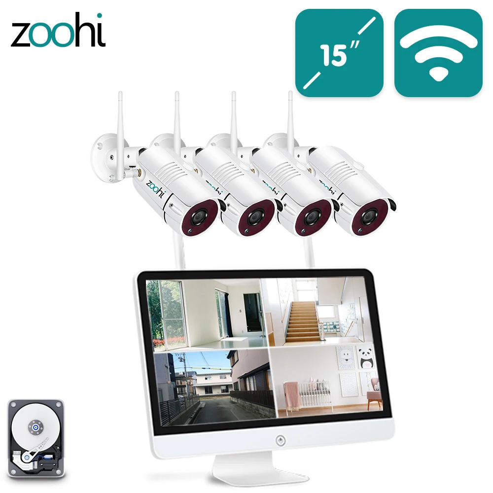Zoohi 15 6 дюймовый ЖК дисплей 3MP NVR охранная камера система открытый Wifi ip комплект