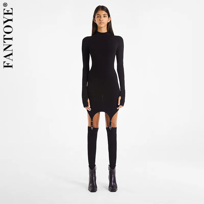 Женское Хлопковое платье футляр FANTOYE обтягивающее мини с длинным рукавом и