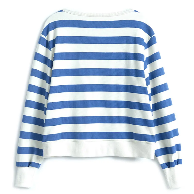 

Sweatshirt Women Full Sleeve Ropa Para Mujer Cute Beading Bow Tops Kawaii Blue Striped Kpop Korean Pullover Loose 2021 New XC035