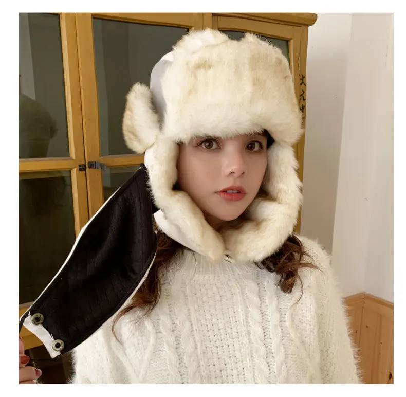 Шапка с вышитыми ушками Lei Feng Русская женские шапки-бомберы Толстая теплая