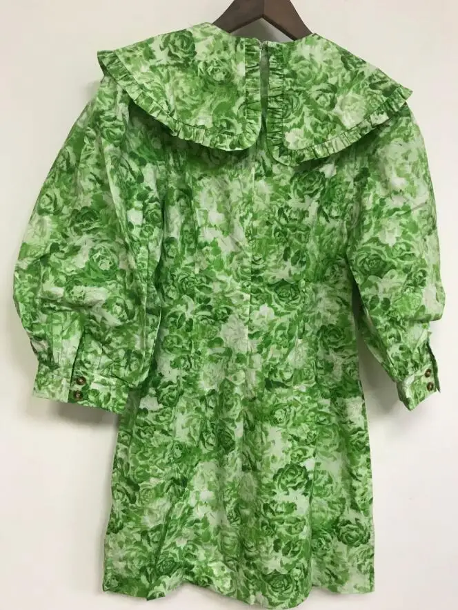 Женское мини-платье с принтом зеленое хлопковое платье коротким рукавом и