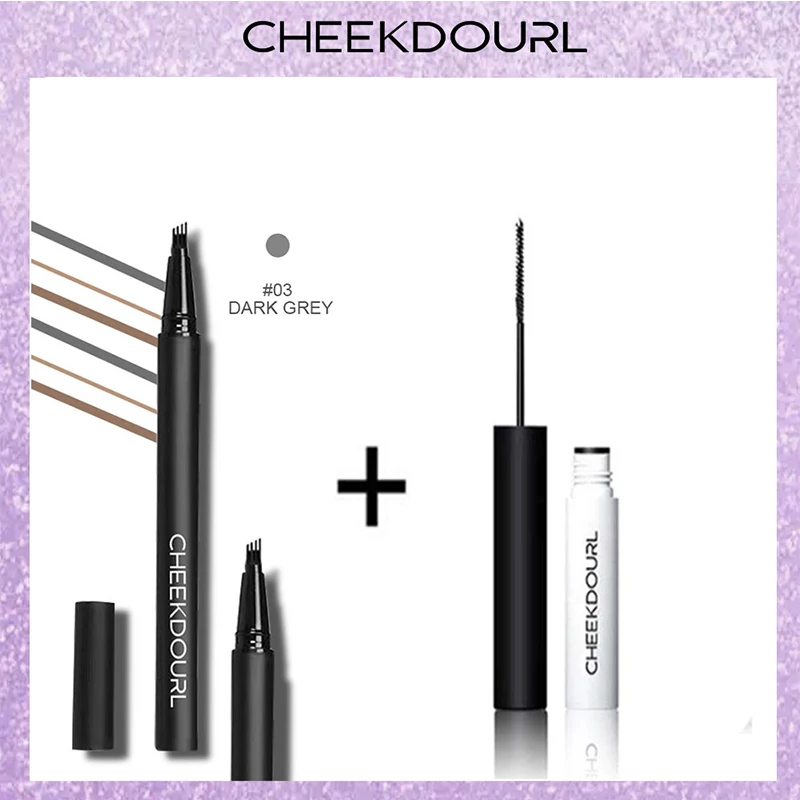 

CHEEKDOURL Black Lengthened Waterproof Mascara + Makeup Long Lasting Liquid 4 Prong Eyebrow Pencil Cosmetic/Makeup Set