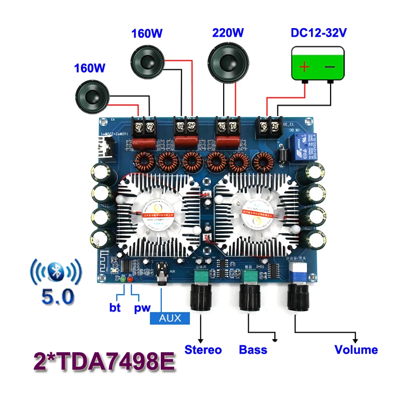 2*160 Вт + 220 Bluetooth 5 0 TDA7498E Плата усилителя мощности сабвуфера 2 1 каналов Класс D