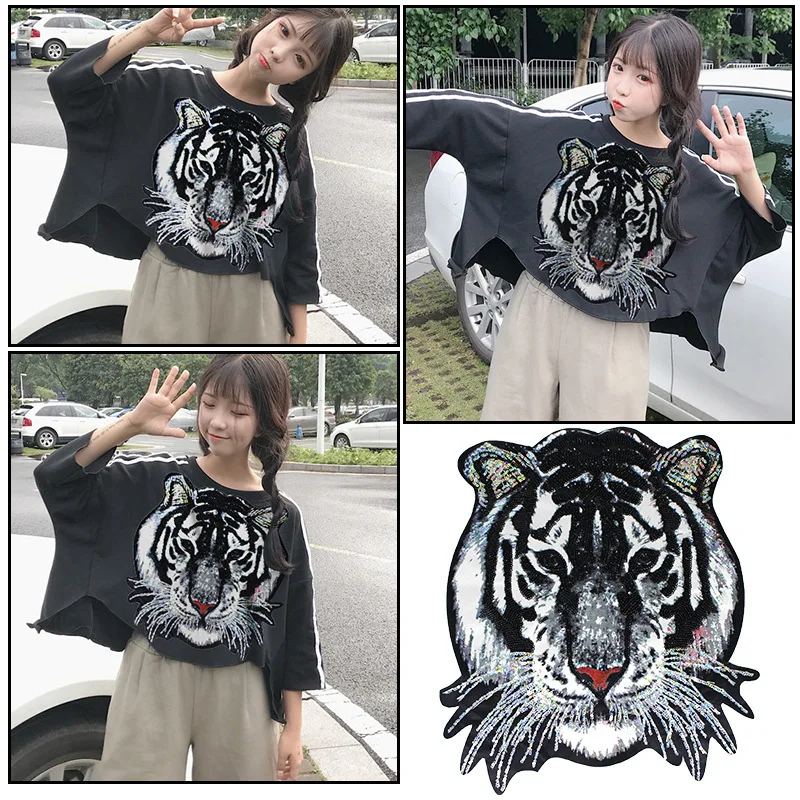 Большой тигр вышивка кружева одежда наклейки патч футболка аппликация ткань с