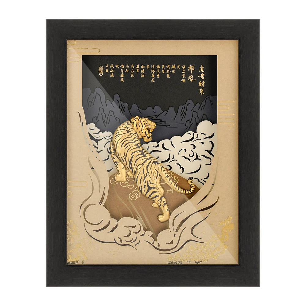 

Картина из 24-каратной золотой фольги, животные, тигр, настенные картины, Китайский Зодиак, тигр, ручная работа, домашняя живопись, декор с зеркалами в рамке