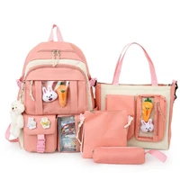 new schoolbag female ins backpack four piece large capacity junior high school campus harajuku college style female backpack