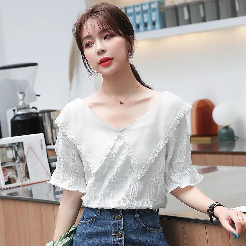 повседневные блузы с оборками женские топы 2019 новая многослойная женская