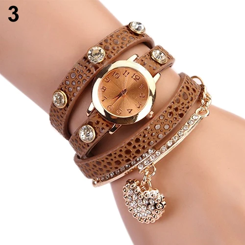 

Women's Rhinestone Heart Shaped Pendant Litchi Faux Leather Bracelet Wrist Watch Bracelet Wrist Watch Bracelet Wrist Watch Brac