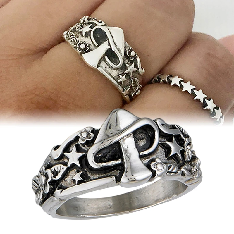 

Кольцо унисекс в стиле панк, с диким грибом, звездой, цветочным узором
