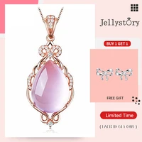 jellystory trendy silver 925 jewelry necklace with water drop shape pink rose quartz zircon gemstones pendant for women wedding
