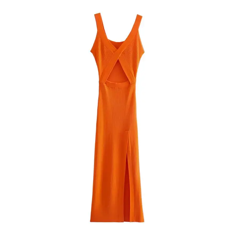 

Dress Za fashion simple stretch tight V-neck hollow women dress 2021 summer new style 100% cotton chic street party Dress women