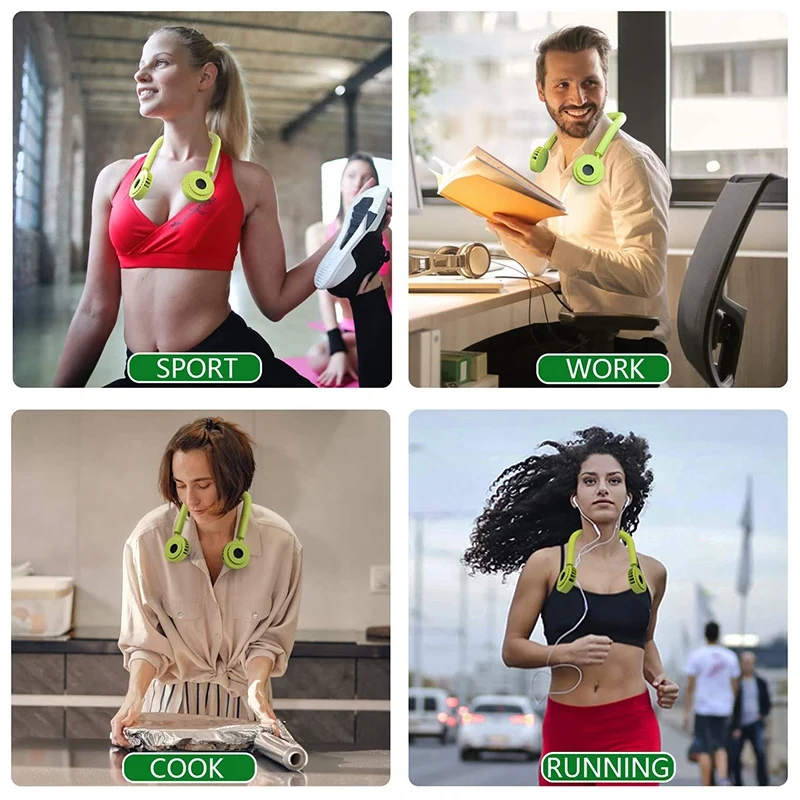 

Portable Neck Fan Hand Free Headphone Design USB Rechargeable Personal Wearable for Gym, Travel, Office(Green)