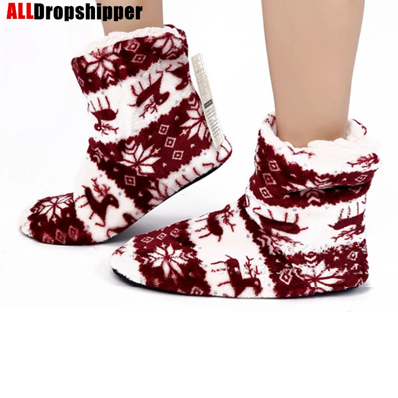 

Winter Fur Slippers Women Warm House Slippers Plush Flip Flops Christmas Cotton Indoor Home Shoes Soft Floor Shoes Female Flats