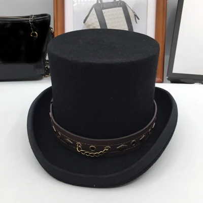 Президент шерстяные фетровые шляпы для мужчин и женщин шоу Sir cap, модная кепка Кепка джентльмена шляпа пояс восстановление древних способов - Цвет: black