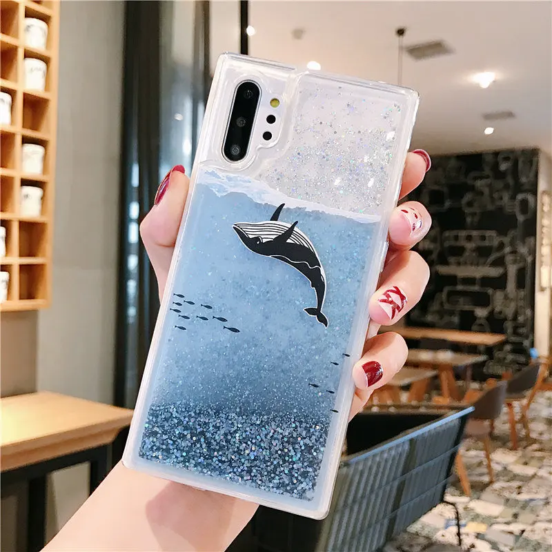 Блестящий чехол для Huawei P40 P30 P20 Pro с Китом акулой динамической жидкостью зыбучим