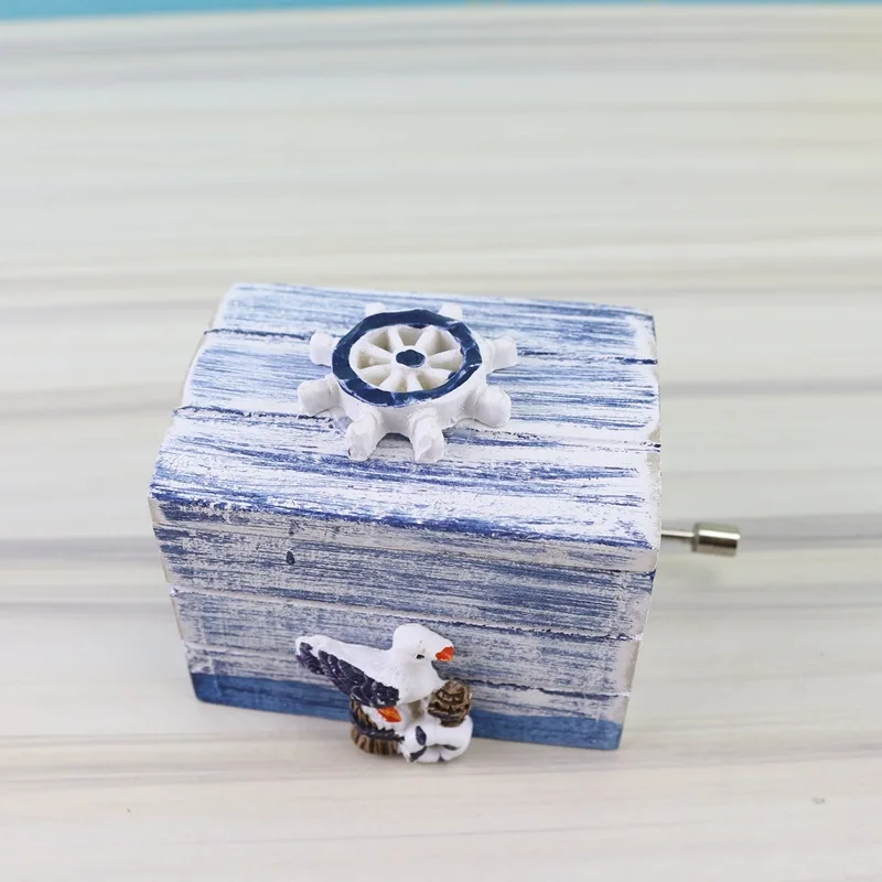 

Cute Mediterranean Style Ocean Wooden Hand Music Box Music Theme Castle In The Sky for Kids Girl New Year Gift Home Decoration