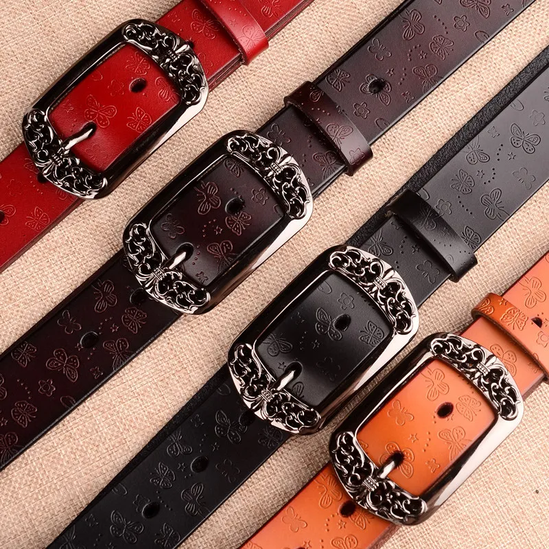 Женский кожаный ремень с пряжкой в стиле ретро повседневный декоративный из