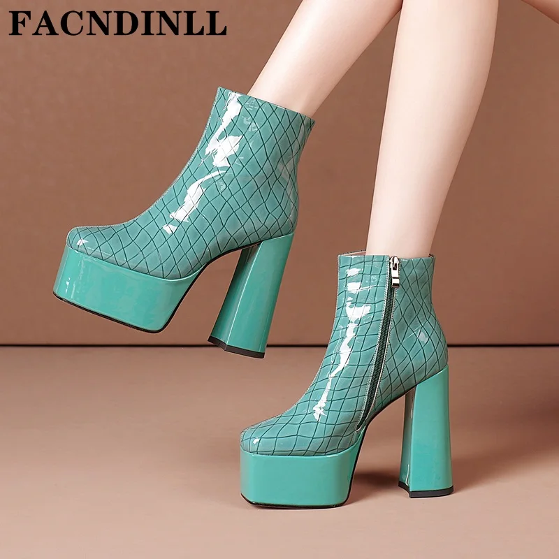 

Женские ботинки из натуральной кожи, синие или зеленые ботильоны на платформе и высоком массивном каблуке, размер 34-40, обувь для вечеринки и...