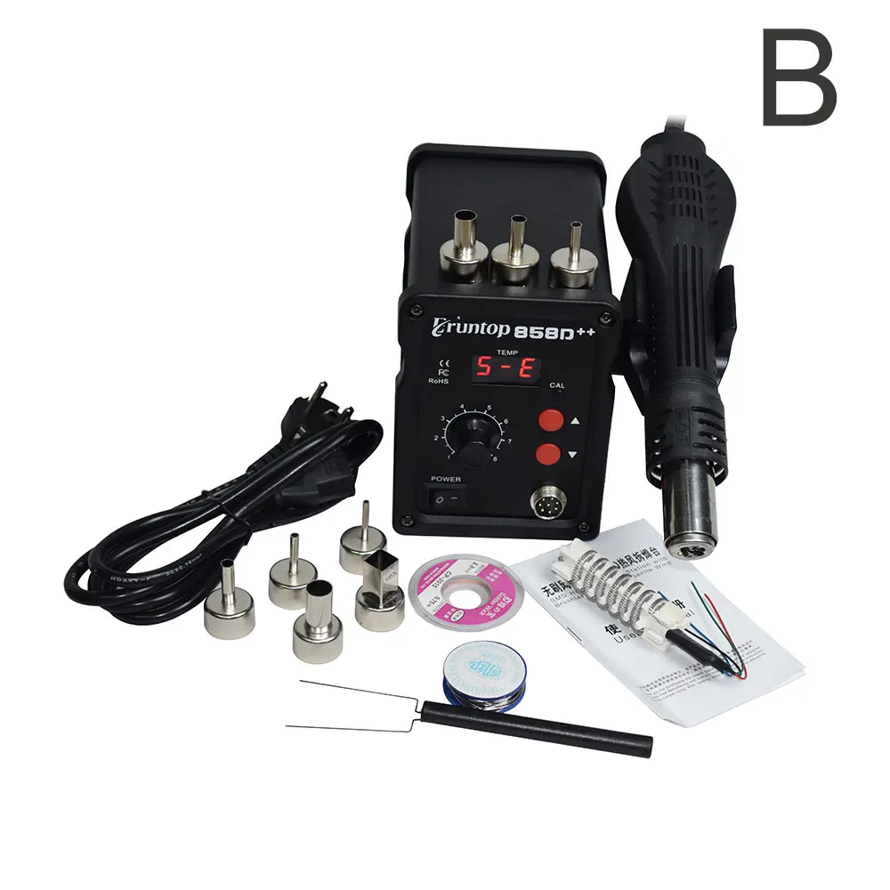 B 110 В/220 В 700 Вт Eruntop 858D++ SMD ESD паяльная станция СВЕТОДИОДНЫЙ Цифровой паяльник горячий воздушный пистолет паяльник Модернизированный 858D - Цвет: B
