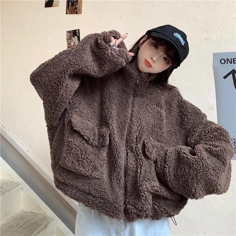 

Vintage lamb wool pocket loose sweatshirt