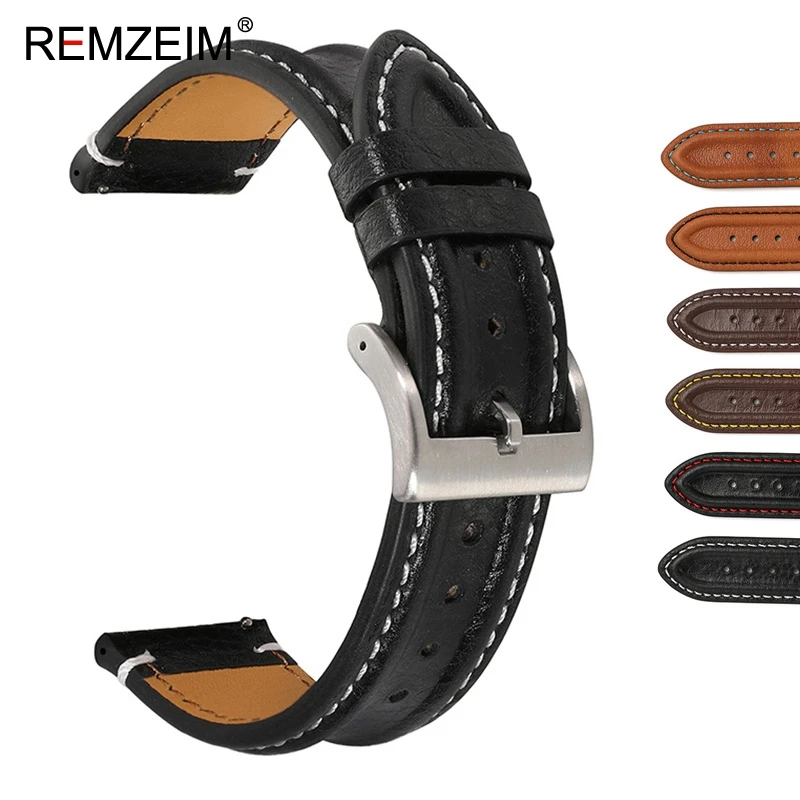 

REMZEIM ремешок для часов из натуральной кожи/20 мм/22 мм для Samsung Galaxy Watch 42 мм 46 мм ремешки для часов Ремешки ремень черного и коричневого цвета