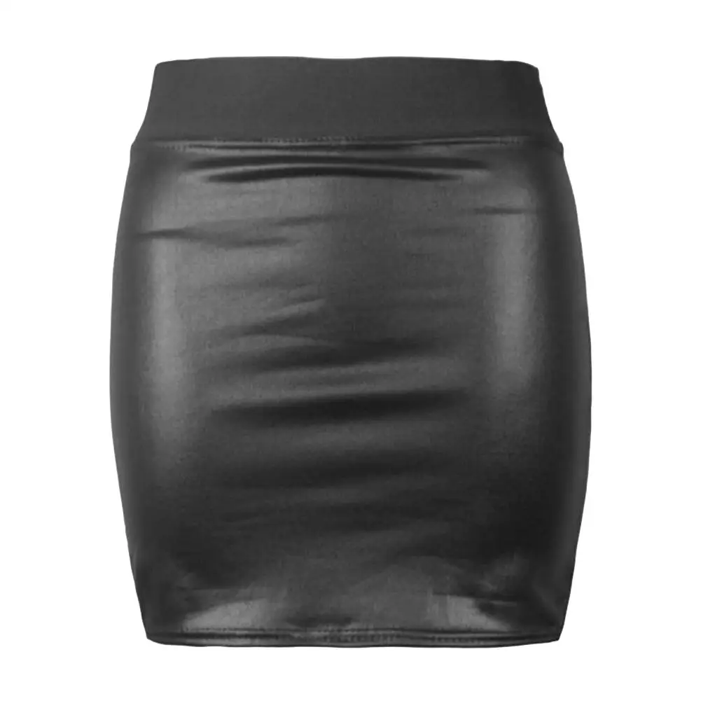 

Party Fashion Women High Waist Split Faux Leather Bodycon Mini Pencil Skirt