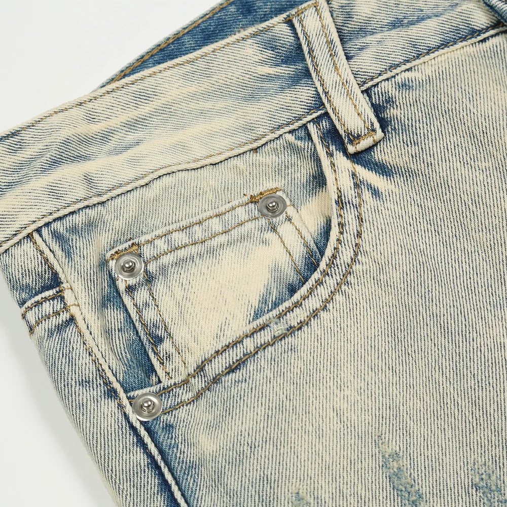 2021 New Arrival Solid Hole Ripped Patch Slim Men Jeans Pencil Pants Hip Hop Washed Retro Zipper Slits Denim Trousers Spodnie