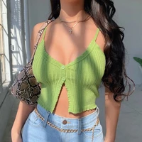 new womens camisole knitted breasted buckle multi color optional small strap simple solid color slim sexy camisole for girls