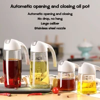 automatic opening and closing glass oil pot kitchen leak proof oil dispenser with lid seasoning bottle vinegar bottle oil bottle