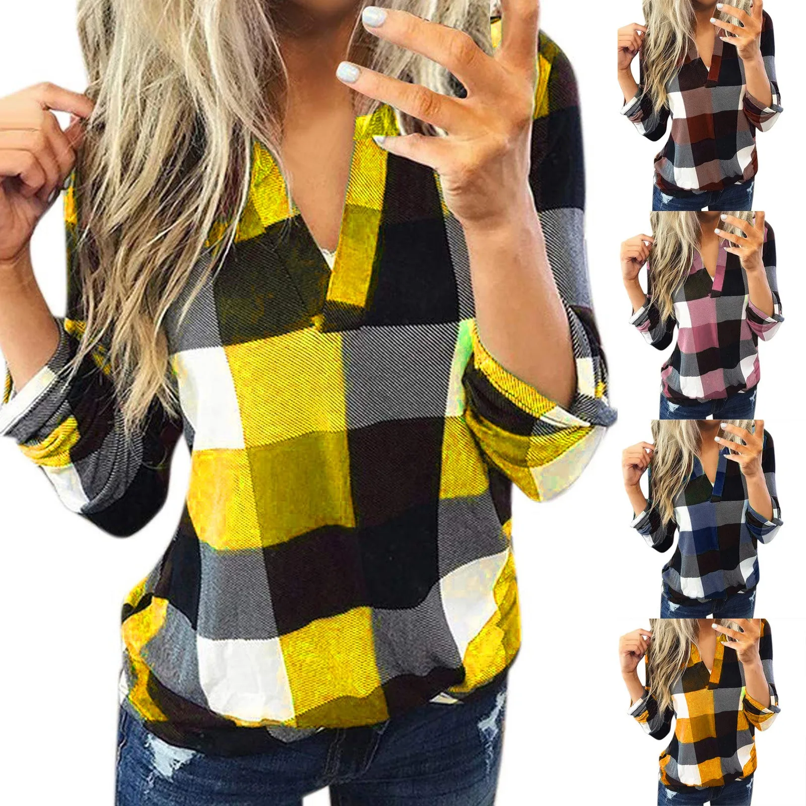 Модная брендовая клетчатая рубашка Laamei Женская осенне-зимняя блузка с