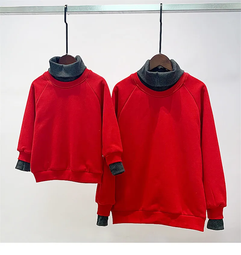 

Matching Family Outfits Autumn Winter Thicken Red Fake Two Pieces Sweatshirt For Girls Mom Daughter Matching Clothes Family Look
