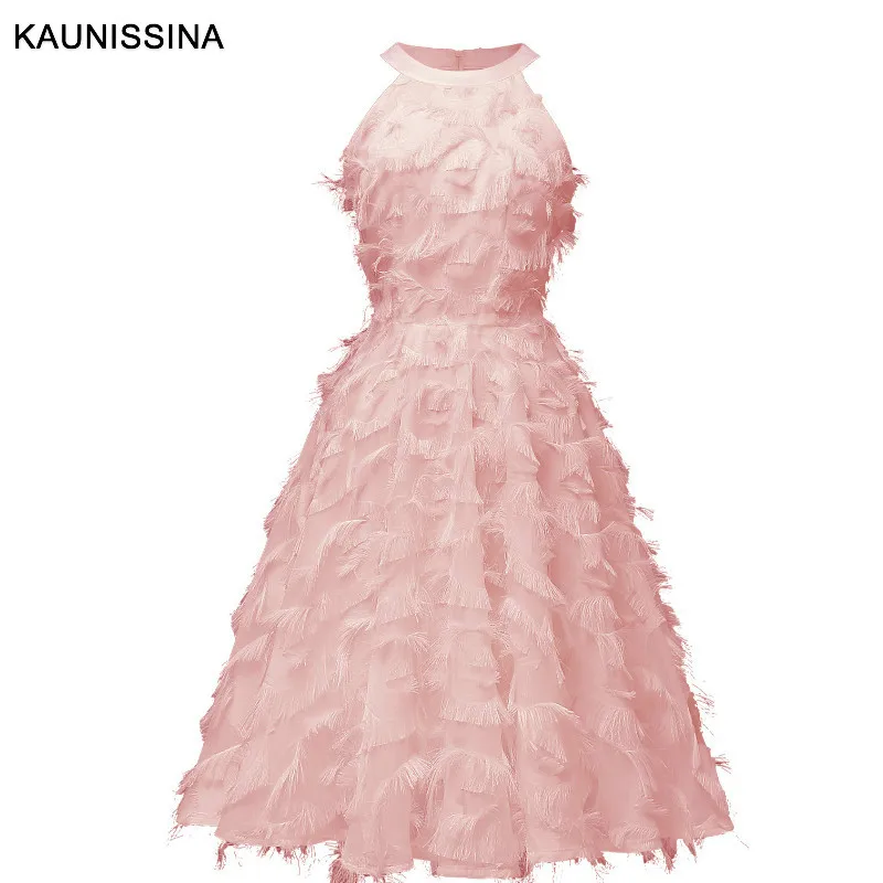 Коктейльное платье KAUNISSINA элегантное вечернее короткое розовое или красное без