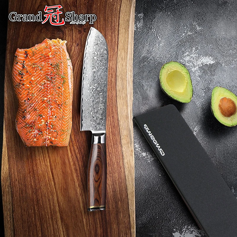 

Grandsharp 2Pcs Damascus Knife Set 67 Layers Japanese Damascus Steel vg10 Chef Santoku Kitchen Knives Cleaver with Gift Box