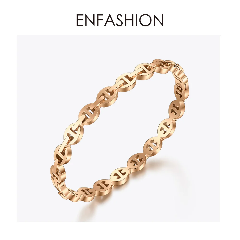 ENFASHION панковские геометрические полые браслеты-манжеты для женщин, золотой цвет, браслет из нержавеющей стали, модное ювелирное изделие, подарки B192058 - Окраска металла: Rose gold color