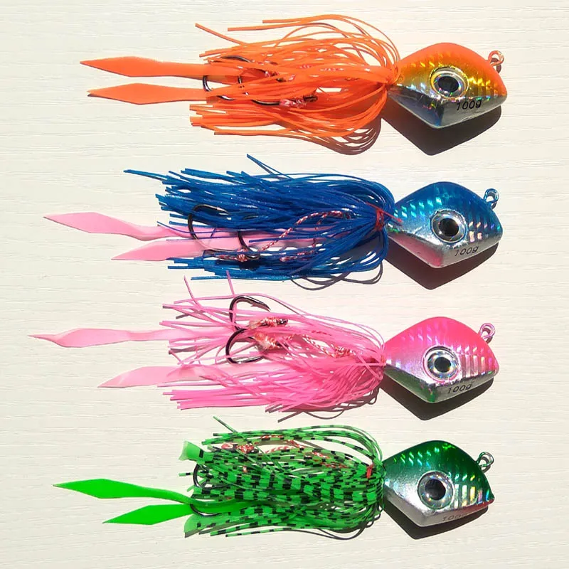 

4pcs 100g jig head jig hooks with skirt jigging lure metal jig sea fishing lure game fishing lure boat
