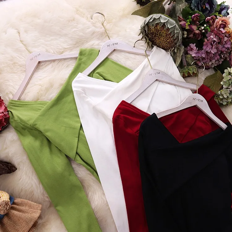 2019 осень зима новый шик женский Глубокий v образный вырез длинный рукав хлопок