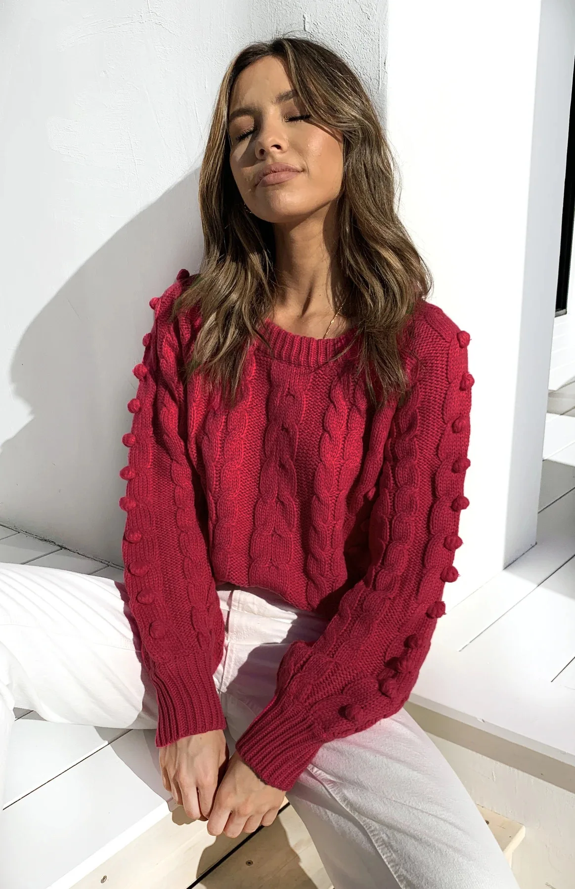 

Foridol knitted red balls pullovers sweater female sweater casual oversized vintage sweater autumn winter long sleeve jumper