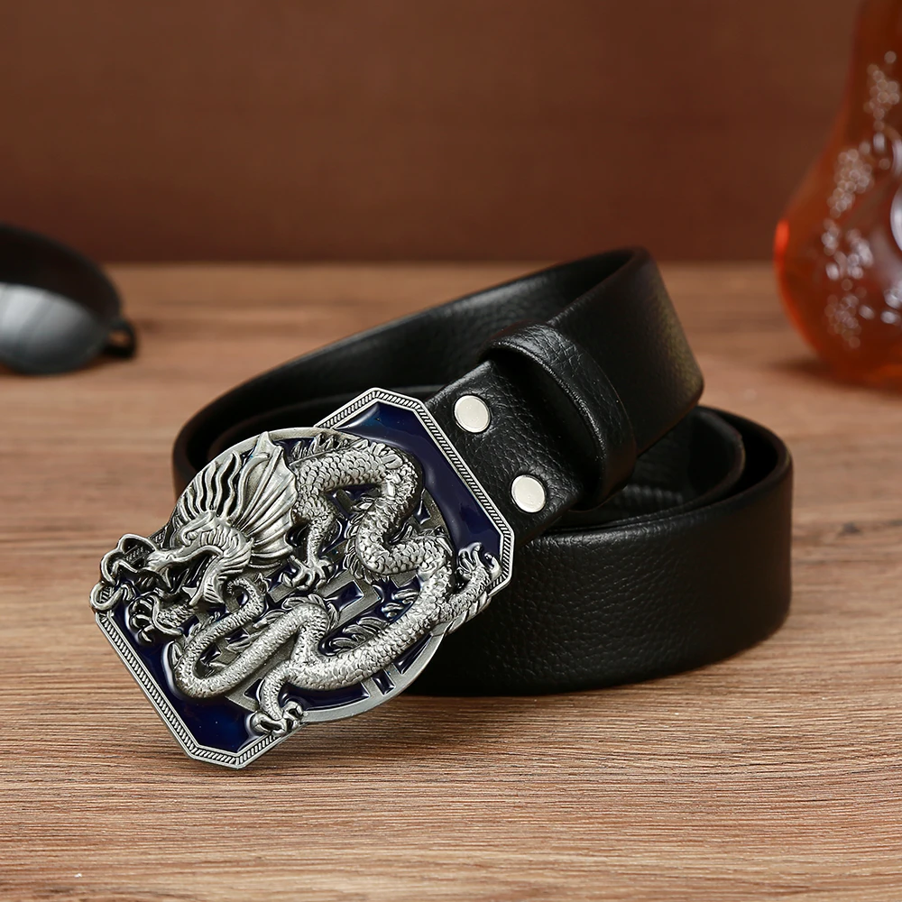 

Western Cowboy Dragon Personality Leisure Zinc Alloy Belt Buckle PU Belt Men and Women Same Style