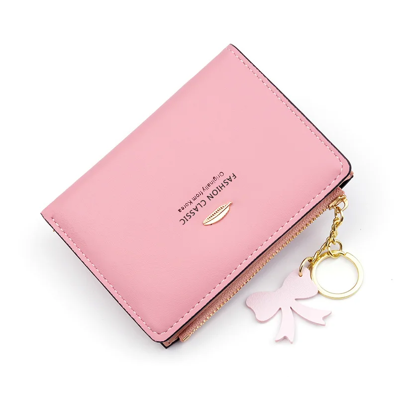

New wallet short ladies zipper wallet female students Korean version of soft leather leaves tassel fashion coin purse card bag