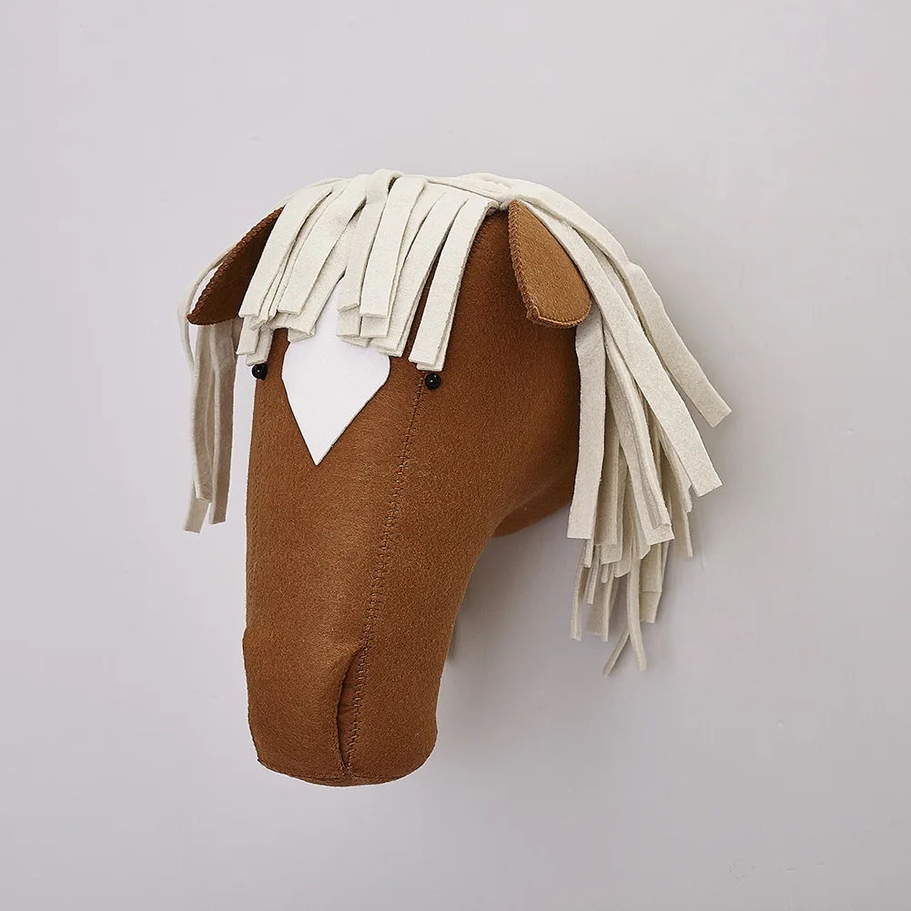 Brown Horse Голова животного, плюшевая кукла, фламинго, голова слона, настенное крепление, мягкие плюшевые игрушки, украшение для детской спальни, войлочные настенные куклы, реквизит для фотосессии - Цвет: Brown Horse