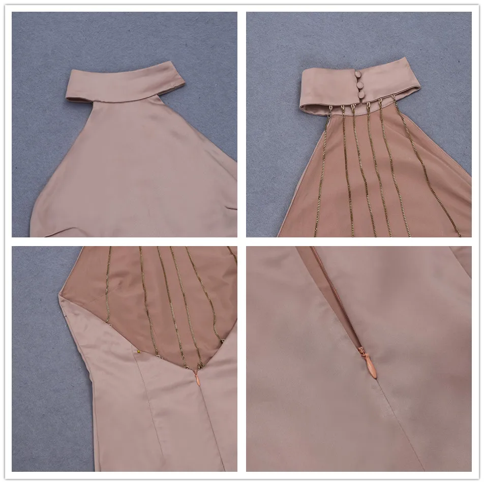 Женское вечернее платье без рукавов облегающее с открытой спиной и цепочкой