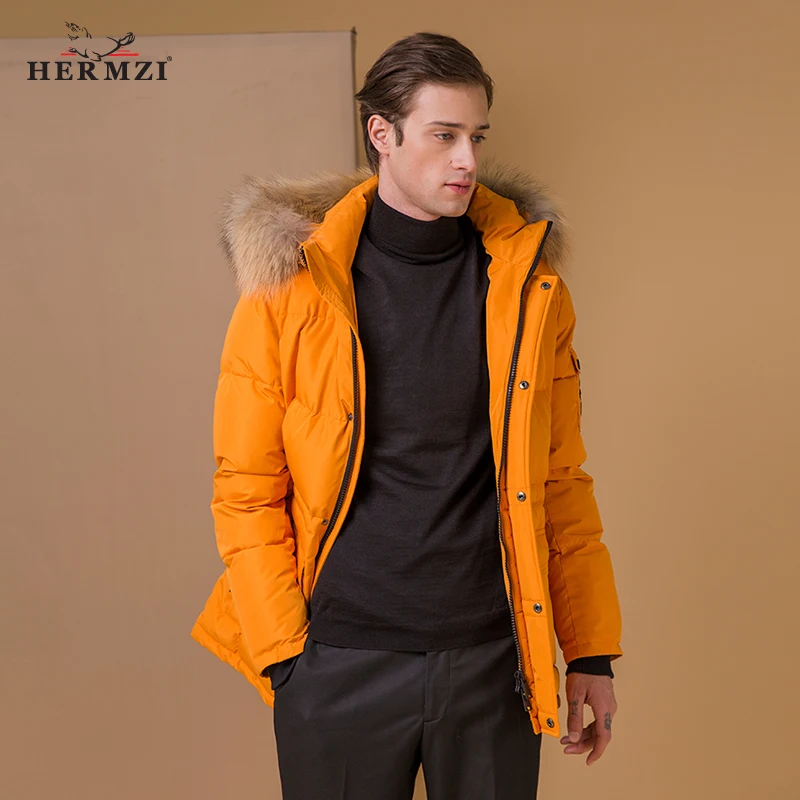 HERMZI 2020 Мужское Зимнее Пальто Зимняя Куртка Мужская Теплая Синтепон Аляска Парка