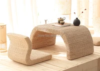pastoral bending leg coffee table natural straw woven balcony tea table tatami room small tea table for living room