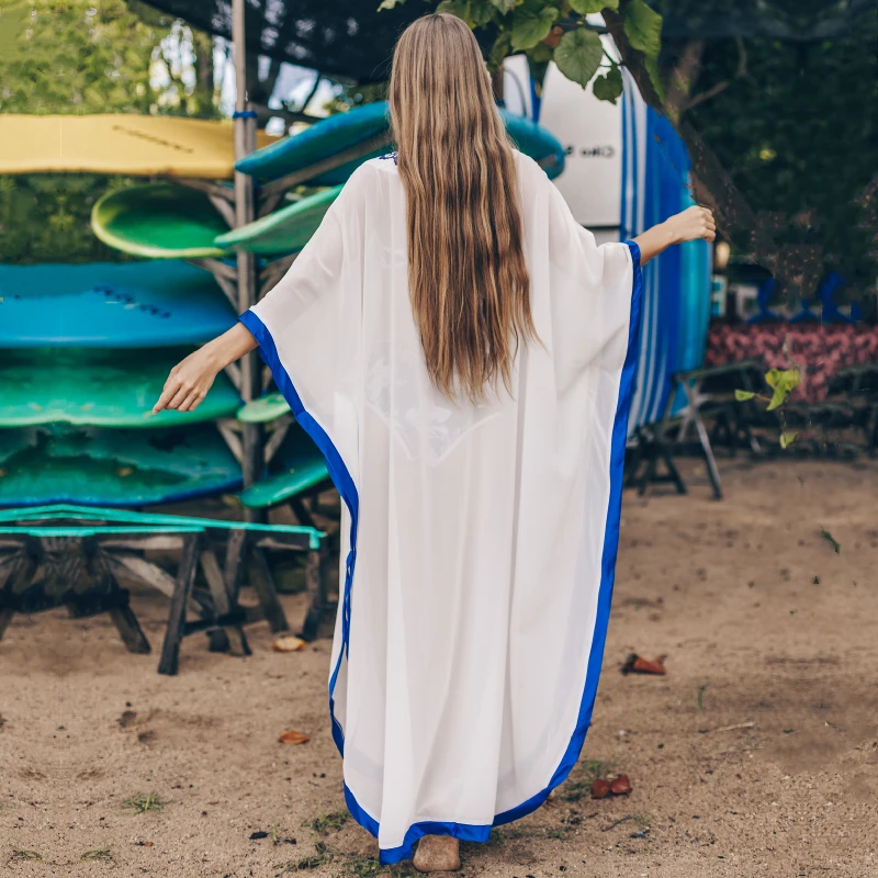 2021 размера плюс с вышивкой летняя пляжная одежда Шиф кафтан Женская туника