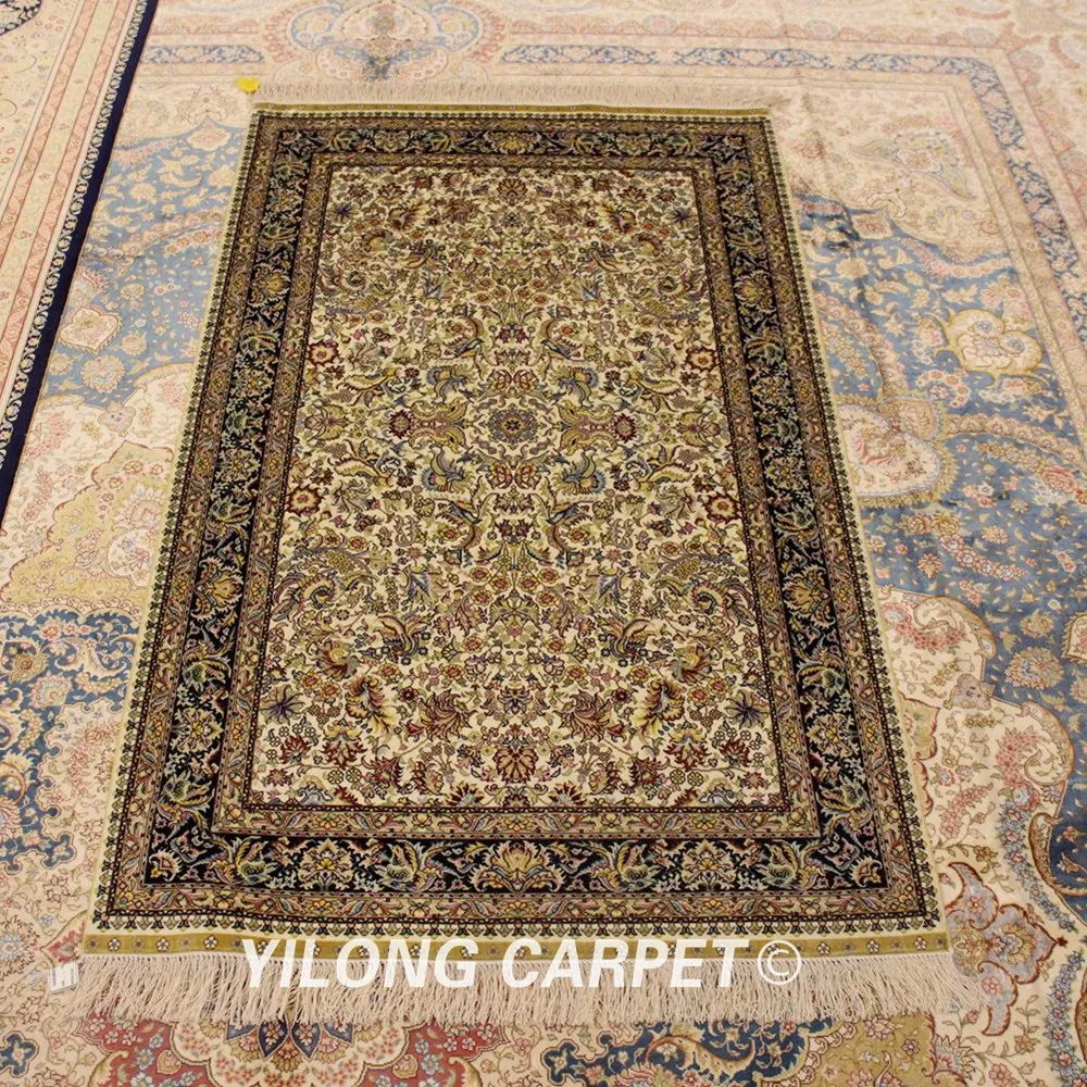 YILONG 3 'x 5' Античный Восточный шелковый ковер бежевый изысканный Шелковый