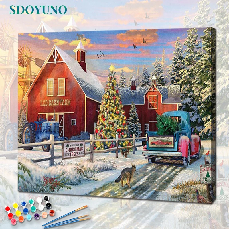 

SDOYUNO Oil Painting By Numbers Snow Scenery 60x75cm Paint By Numbers On Canvas Watercolor Christmas Home Decor Unique Gift