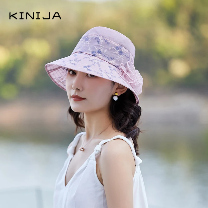 Кружевная шляпа ведро с широкими полями шелковая от солнца цветами мягкая летняя