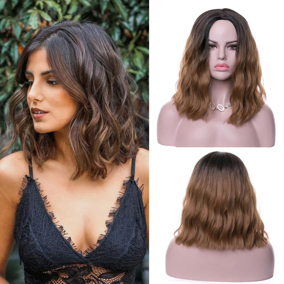 Парики для женщин FREEWOMAN коричневый волнистый короткий Боб синтетические парики