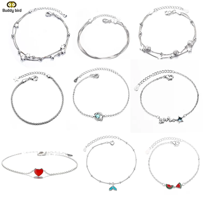 Женский браслет из серебра 925 пробы с бусинами и двойной цепочкой|Браслеты