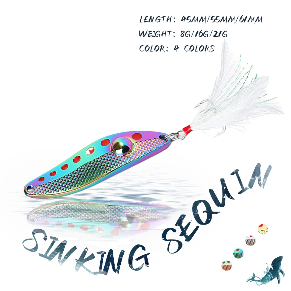 

KoKossi 1PCS 8G/16G/21G Wobbler Fishing Hard Lures Sinking Sequin Spoon Metal Bait Artificial Fake Bait Fishing Accessories Tool